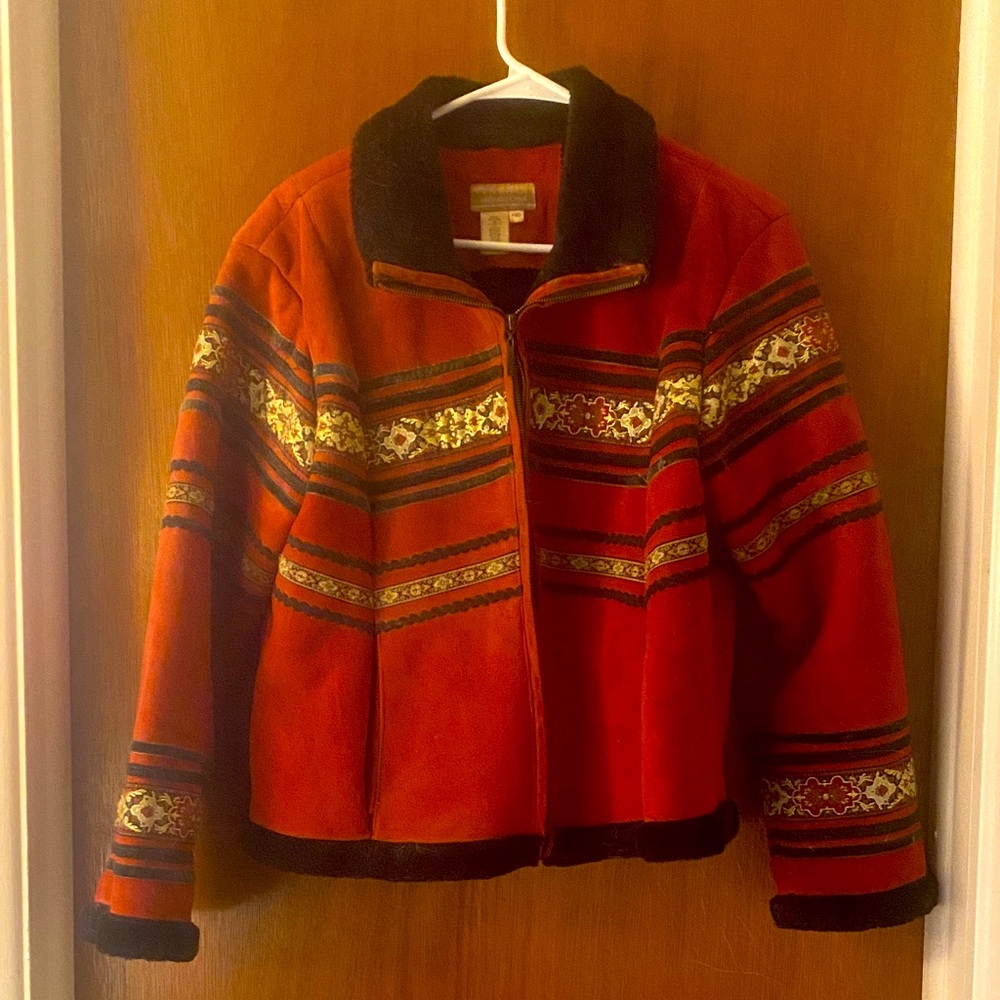 Coldwater Creek Red and Black Patterned Jacket